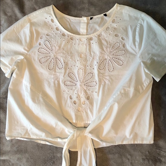 White cut out crop top blouse